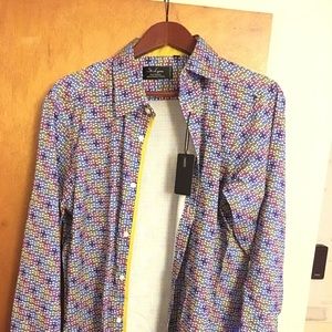 Men’s Button up Shirt Blue & Yellow Organic cotton